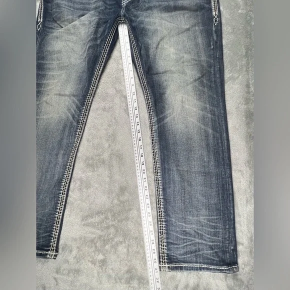 Rock Revival Jeans Mens 40x31 Blue Medium Wash Hern Straight Thick Stitch Cowboy